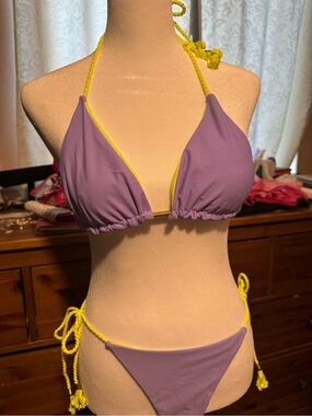 SHEIN Lavender Purple and Yellow Two-Piece Triangle Bikini